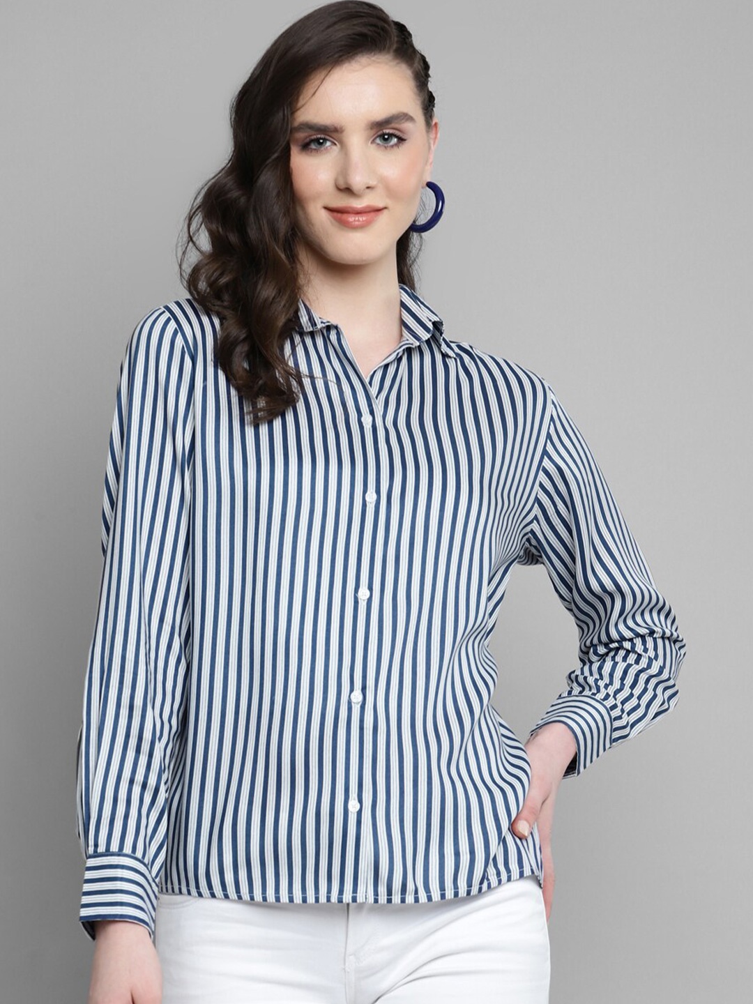 

Kook N Keech Teal Classic Fit Striped Casual Shirt