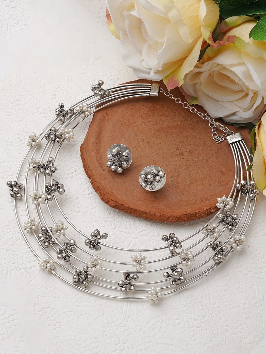 

TEEJH Silver-Plated Oxidised Jewellery Set