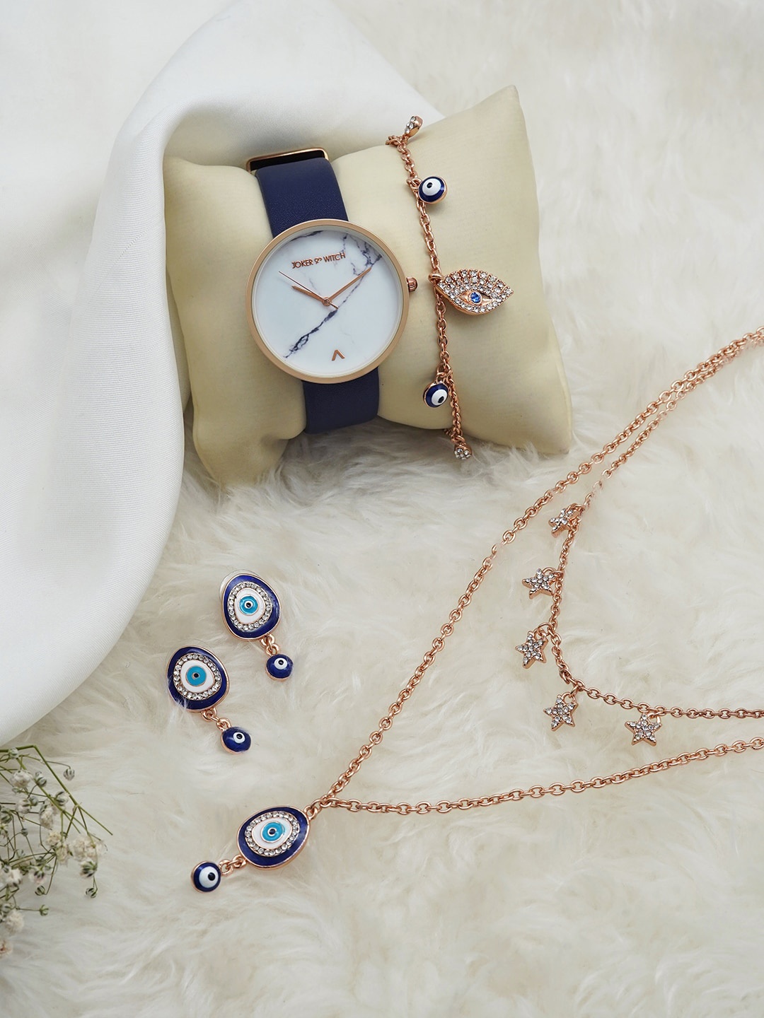 

JOKER & WITCH Women Azul Eyes Love Stack Watch Gift Set JWLS333, White
