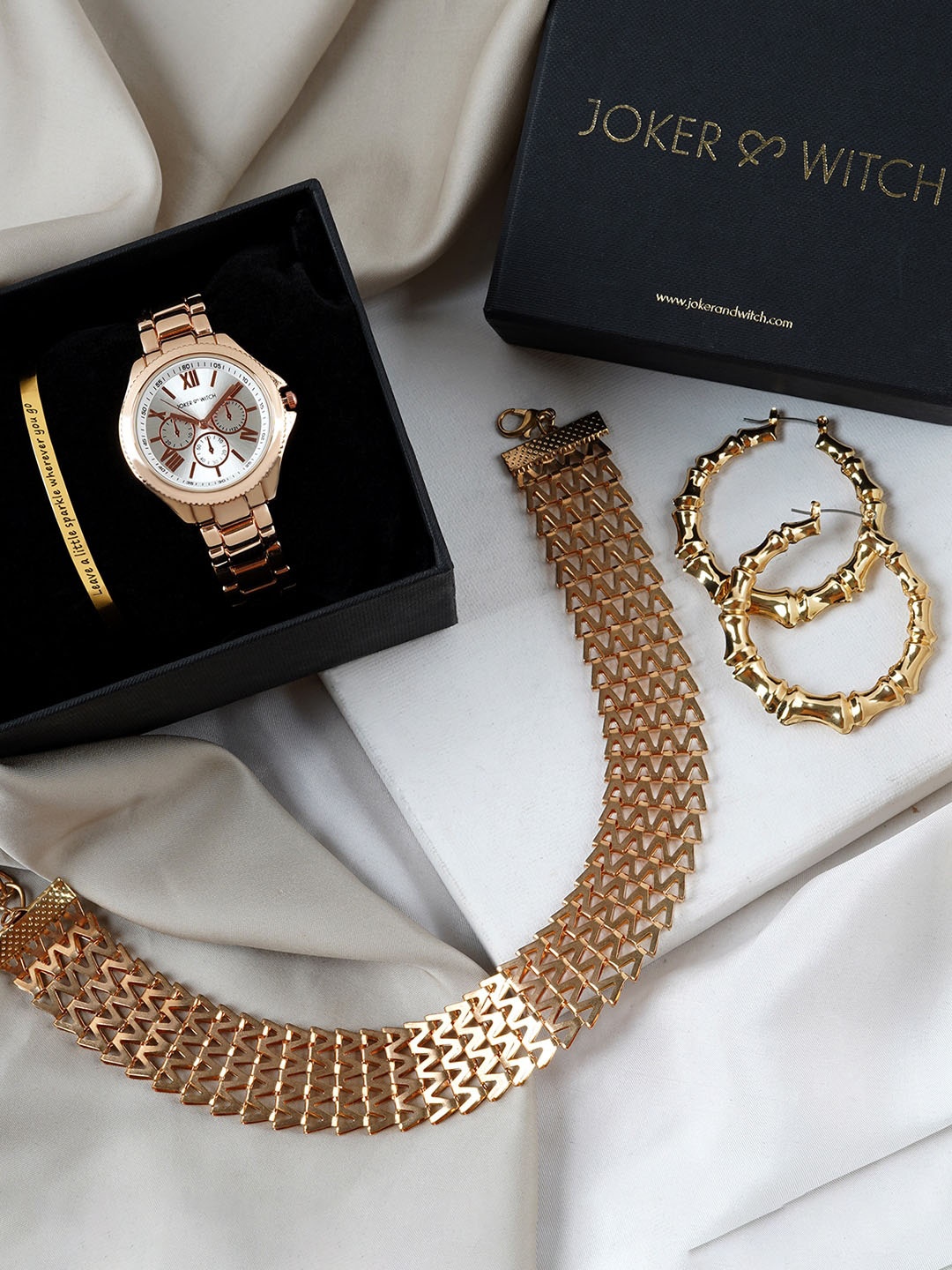 

JOKER & WITCH Women Statement Love Stack Watch Gift Set JWLS523, Rose gold
