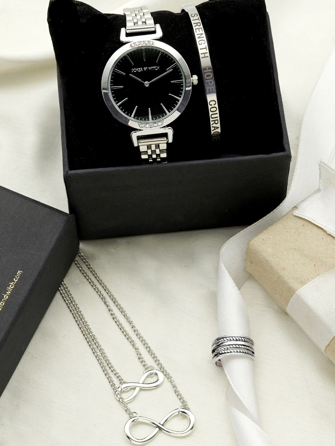 

JOKER & WITCH Women Heartbeat Love Stack Watch Gift Set JWLS209, Silver