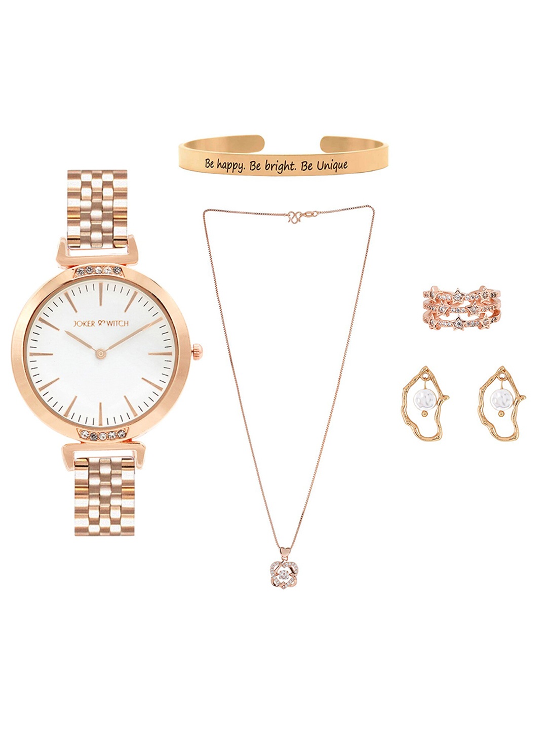 

JOKER & WITCH Women Sage Berry Love Stack Watch Gift Set JWLS473, Rose gold