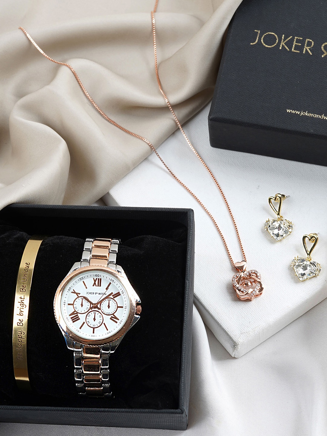 

JOKER & WITCH Women Wren Heart Love Stack Watch Gift Set JWLS469, Rose gold