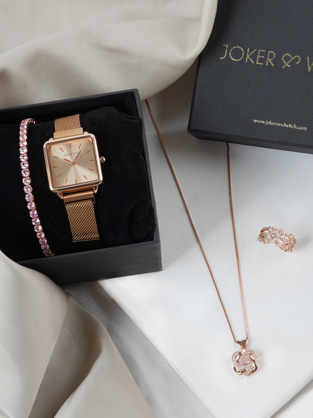 

JOKER & WITCH Women Melissa Love Stack Watch Gift Set JWLS547, Rose gold
