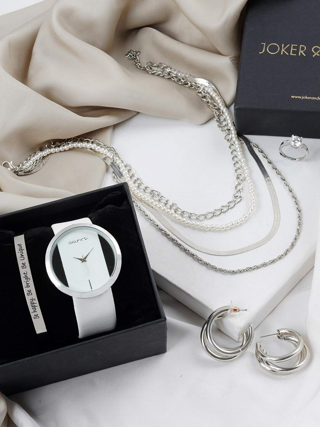 

JOKER & WITCH Women Watch Chain Finger Ring Bracelet Earring Gift Set, White