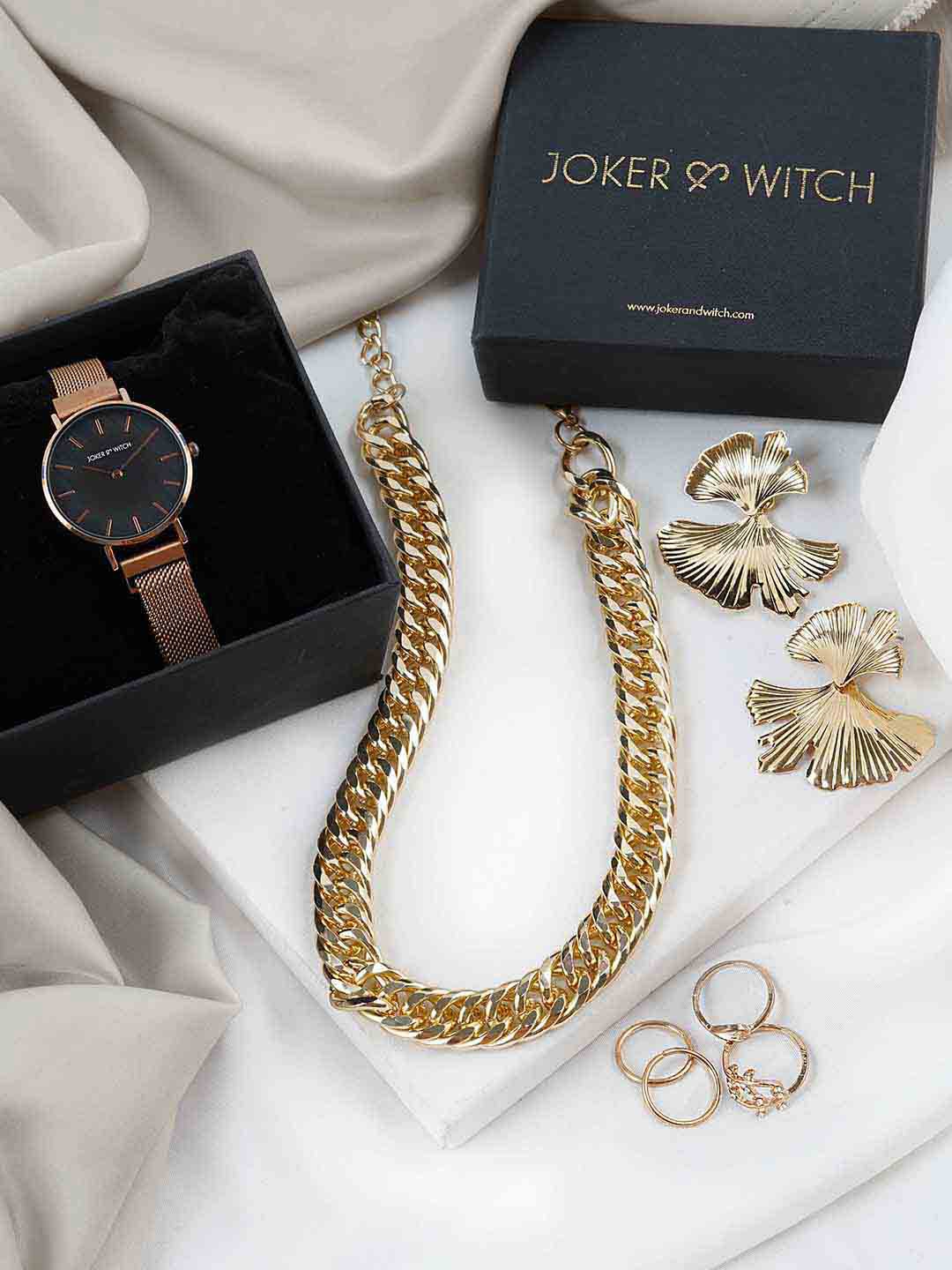 

JOKER & WITCH Women Round Analogue Watch Gift Set JWLS492, Rose gold