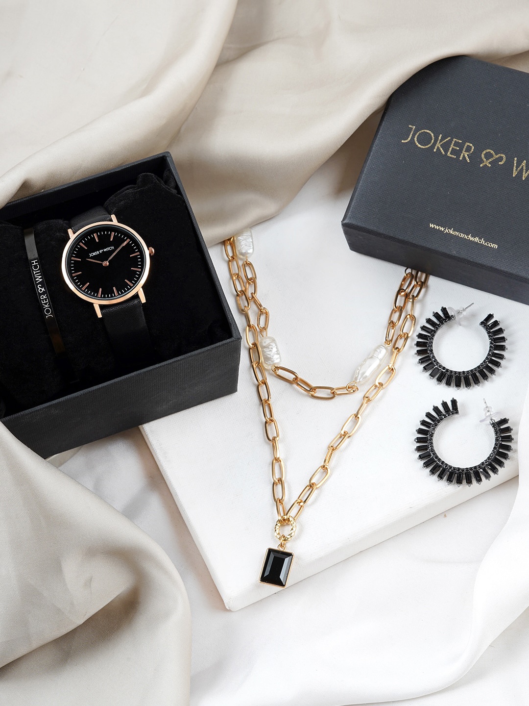 

JOKER & WITCH Women Pepper Berry Love Stack Watch Gift Set JWLS491, Black