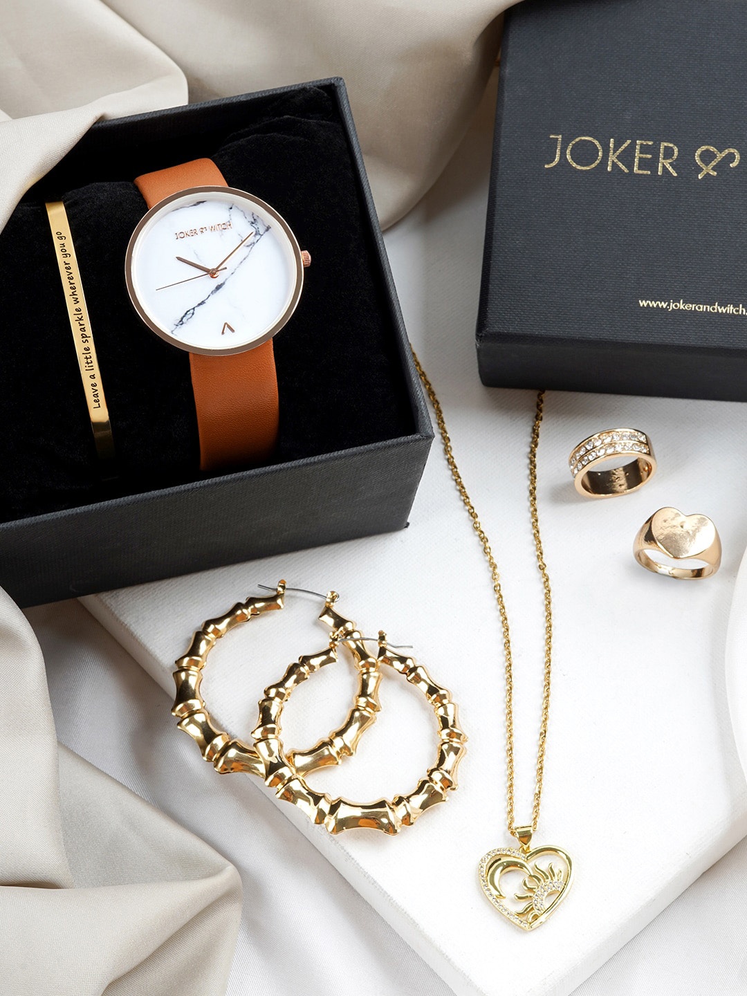 

JOKER & WITCH Women Watch Gift Set JWLS505, Tan