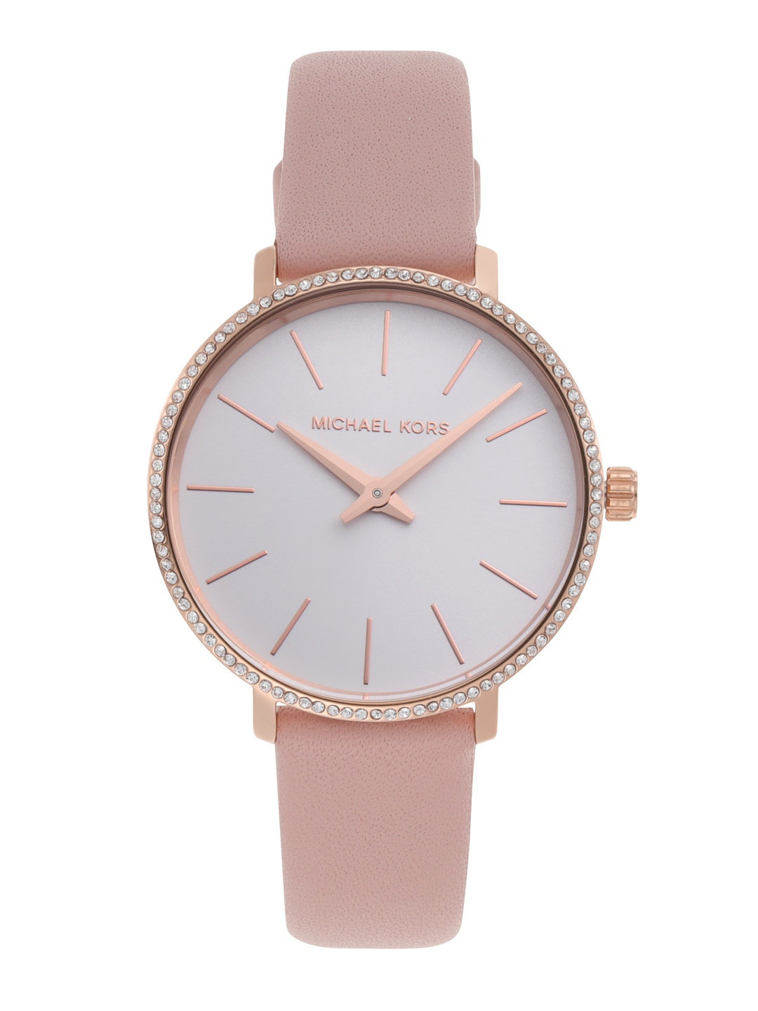 

Michael Kors Women Embellished Dial & Leather Strap Analogue Watch MK2803, White