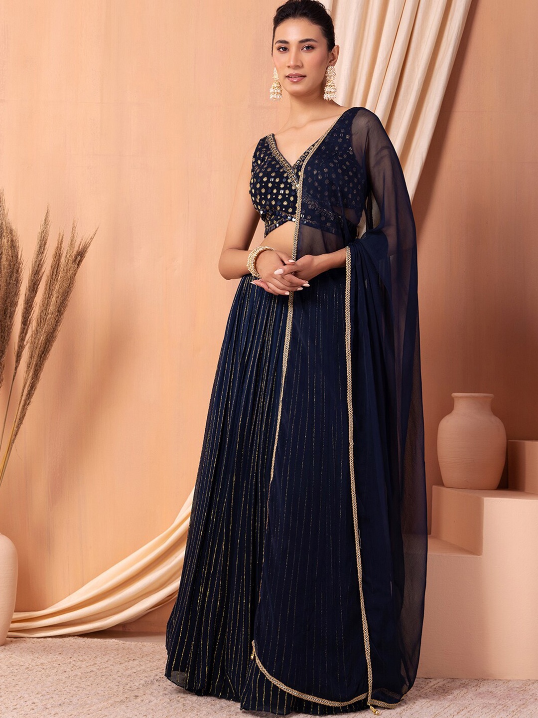 

Indya Luxe Embroidered Ready to Wear Lehenga & Blouse With Dupatta, Blue