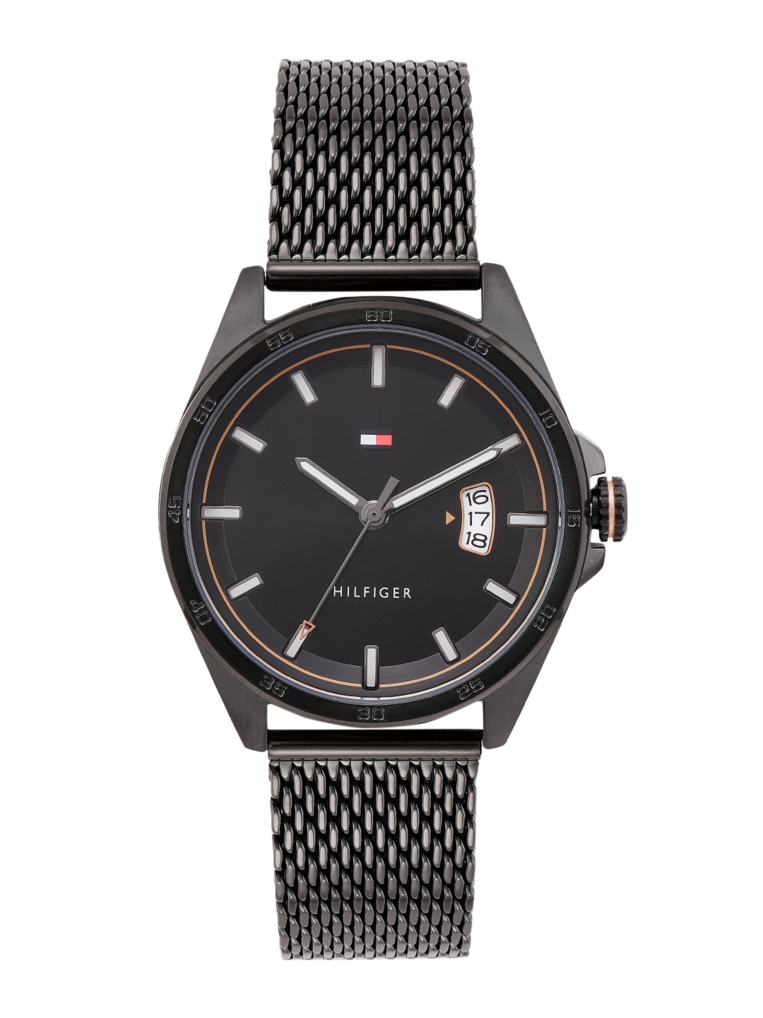 

Tommy Hilfiger Men Solid Dial & Stainless Steel Bracelet Style Strap Analogue Watch, Black