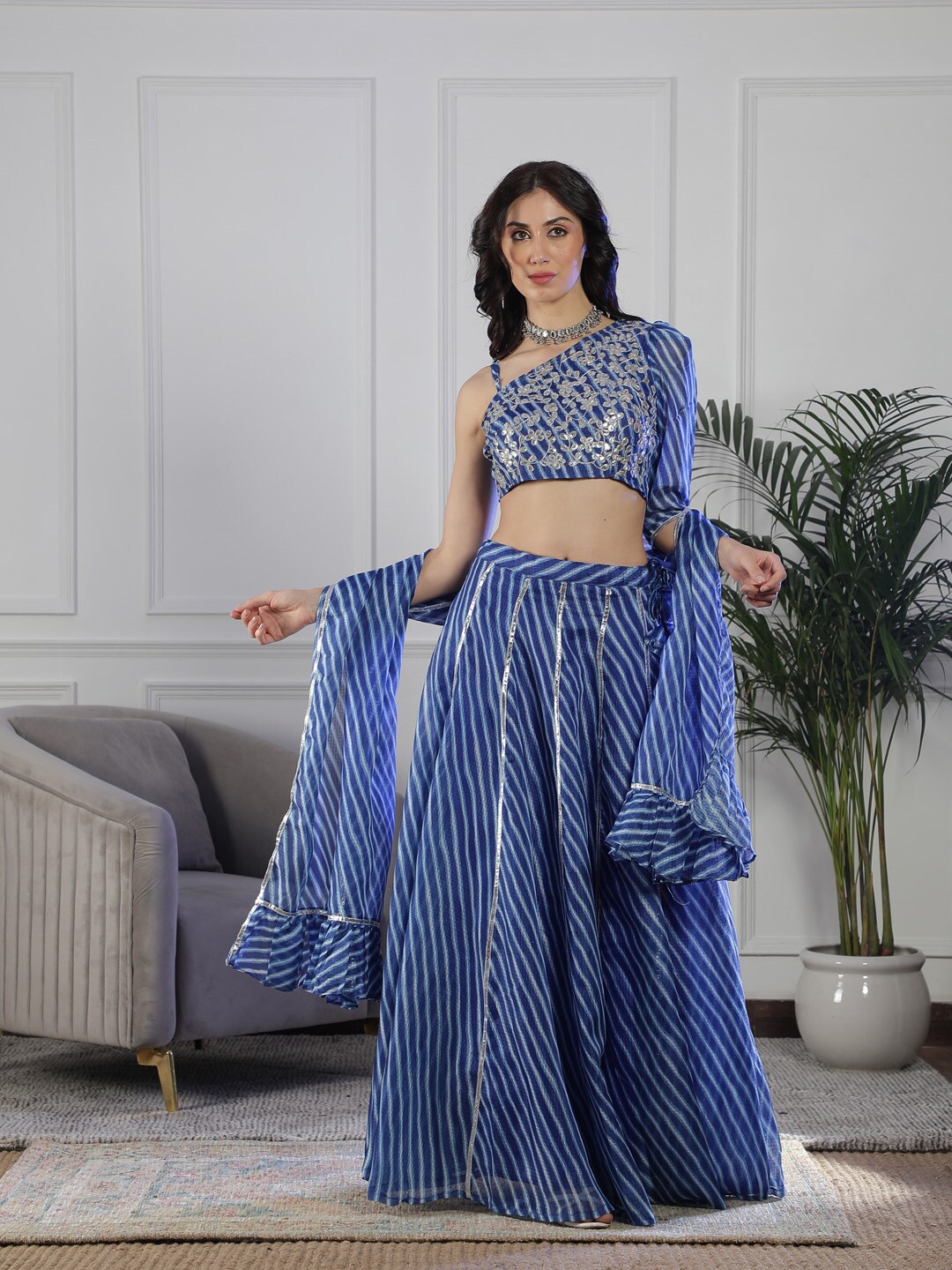 

NEUDIS Printed Ready to Wear Lehenga & Blouse With Dupatta, Blue
