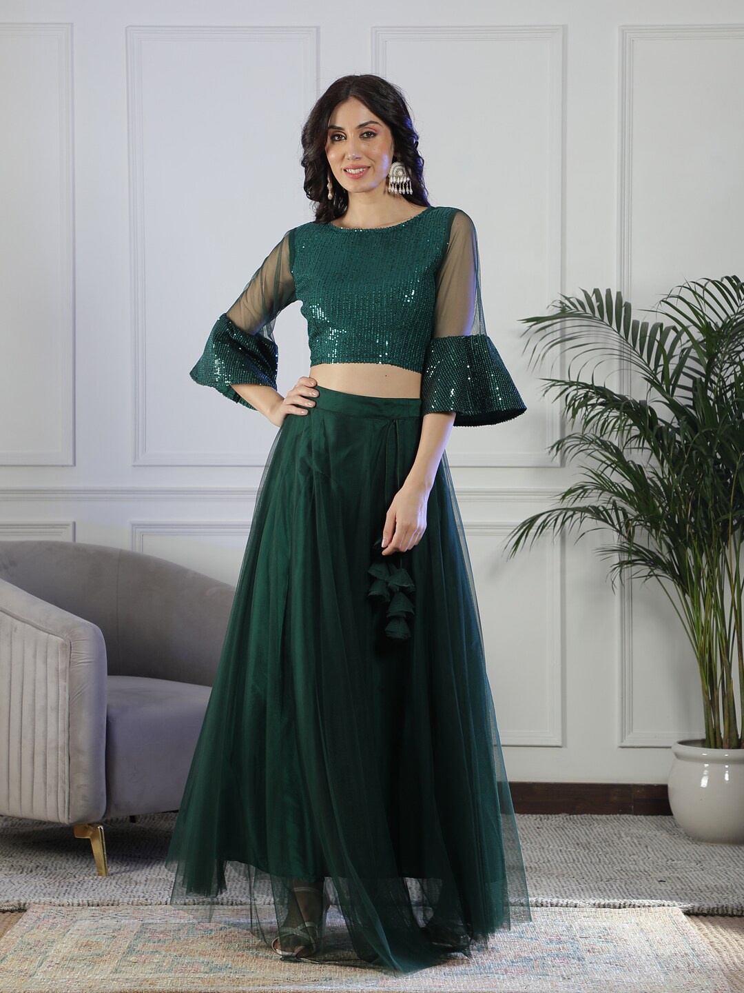

NEUDIS Embellished Ready to Wear Lehenga Choli, Green