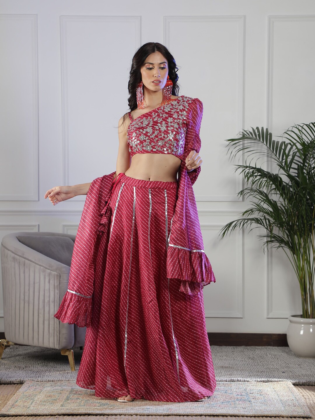 

NEUDIS Printed Ready to Wear Lehenga & Blouse With Dupatta, Maroon