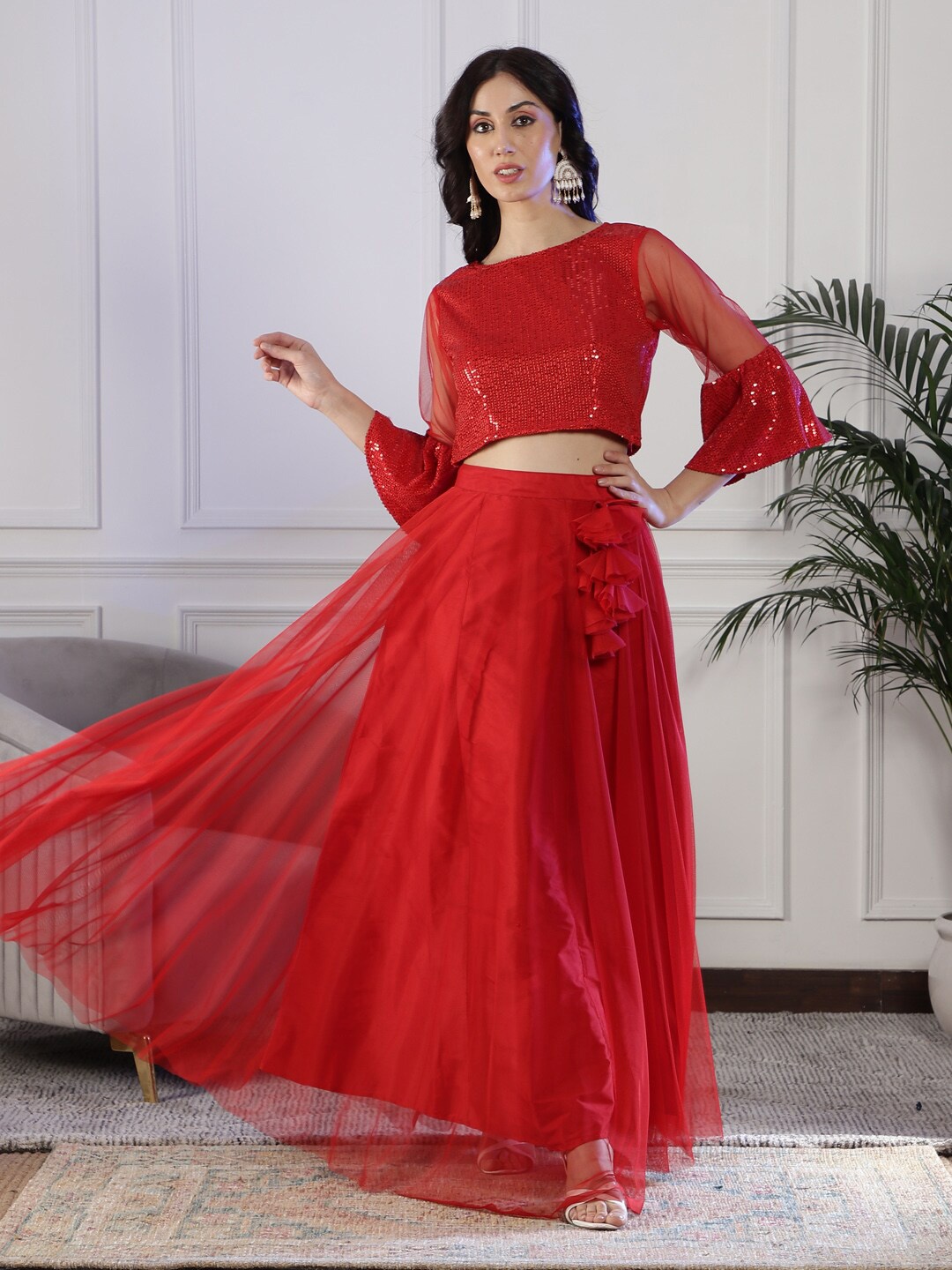 

NEUDIS Red Embellished Sequinned Ready to Wear Lehenga