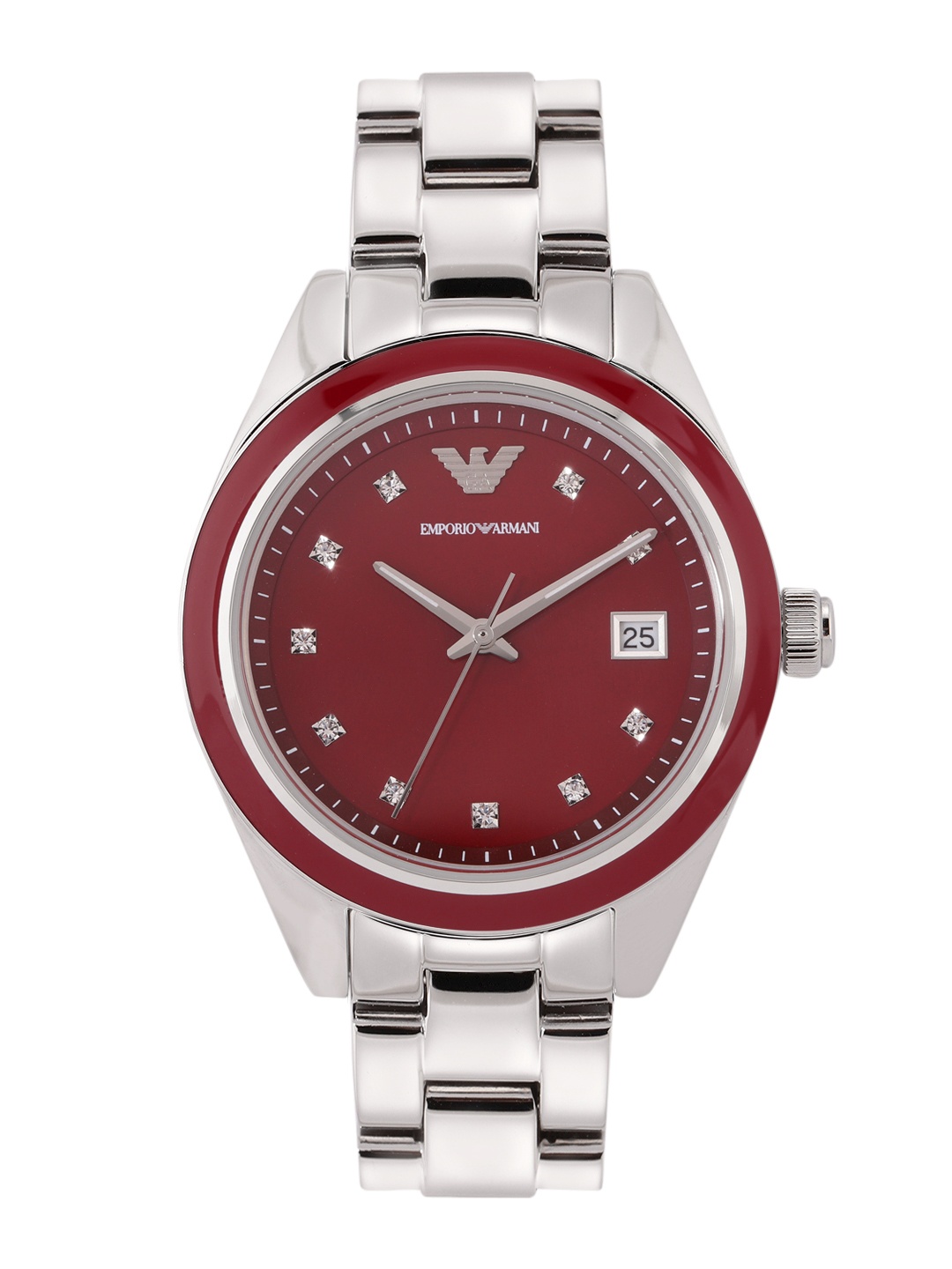 

Emporio Armani Women Embellished Analogue Watch AR11544, Red