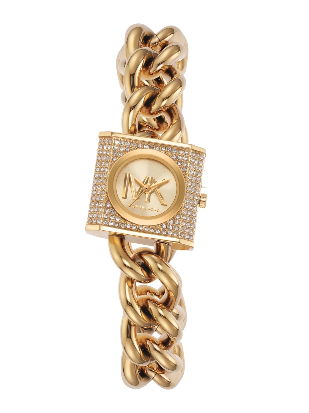 

Michael Kors Women Chain Lock Embellished Bracelet Style Analogue Watch MK4711, Gold