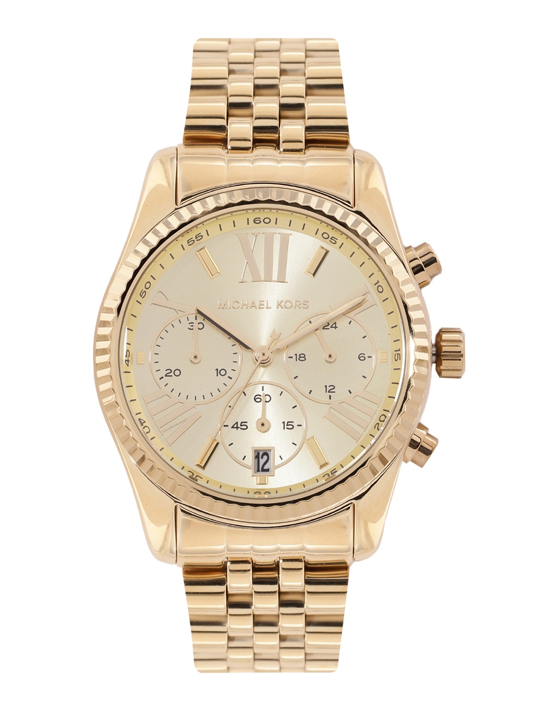 

Michael Kors Women Lexington Bracelet Style Analogue Chronograph Watch MK7378-Gold