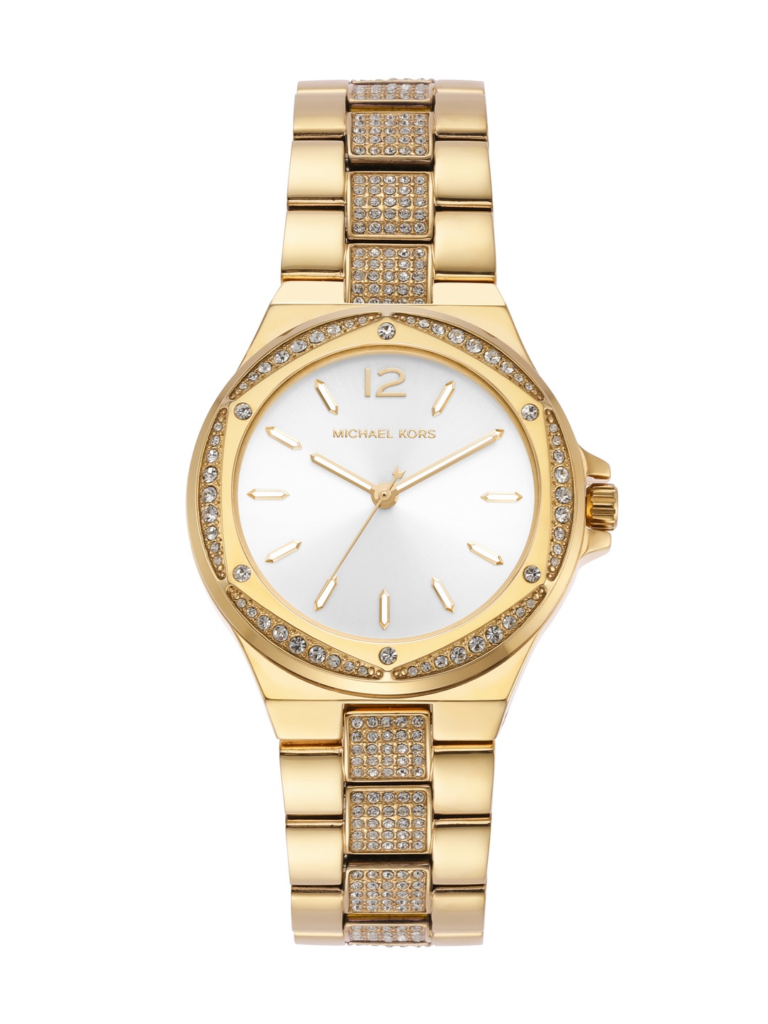 

Michael Kors Women Lennox Embellished Analogue Watch MK7361-Gold, White