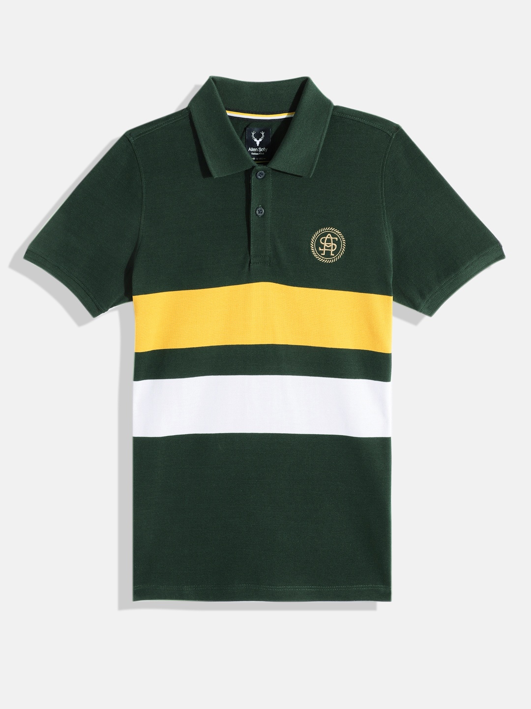 

Allen Solly Junior Boys Striped Polo Collar Pure Cotton T-shirt, Green