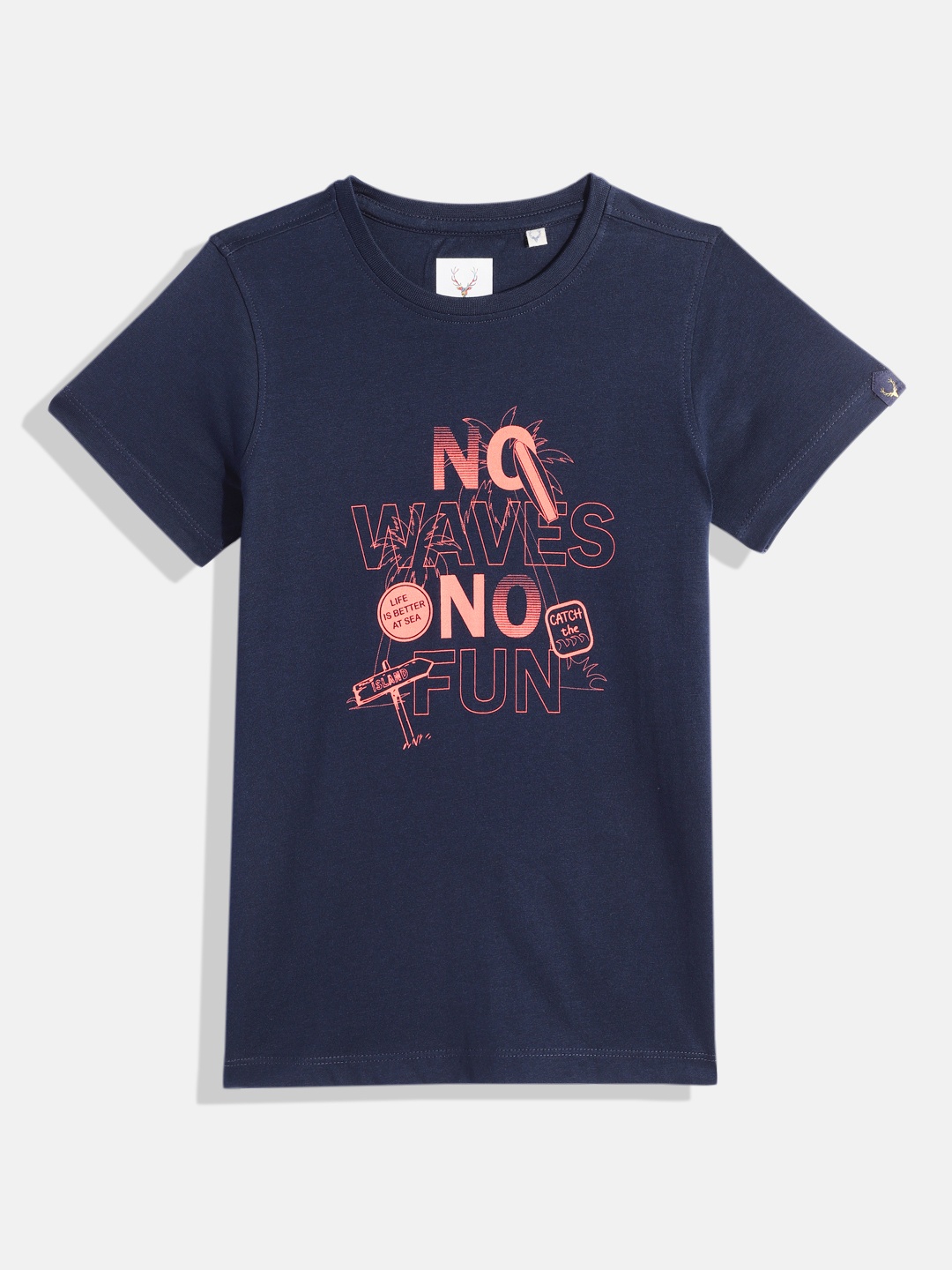 

Allen Solly Junior Boys Typography Printed Pure Cotton T-shirt, Navy blue