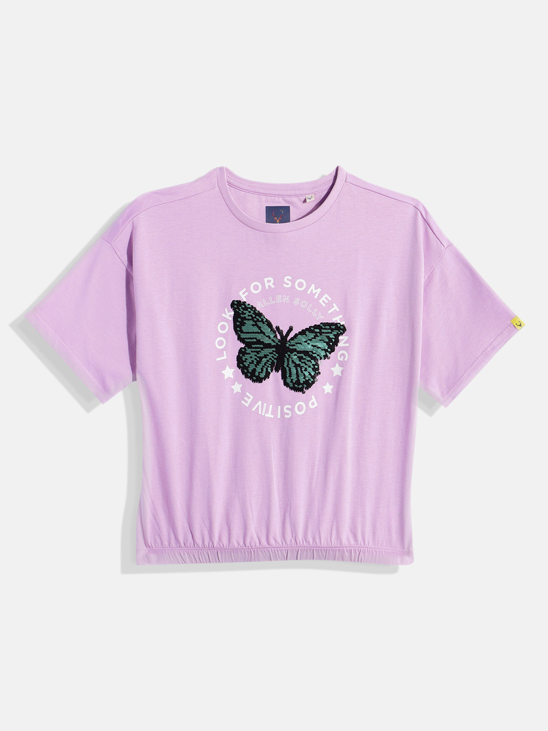 

Allen Solly Junior Girls Typography Printed Sequinned Pure Cotton T-shirt, Purple
