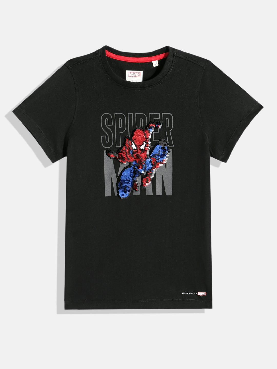 

Allen Solly Junior x Marvel Boys Spiderman Sequin Embellished Pure Cotton T-shirt, Black