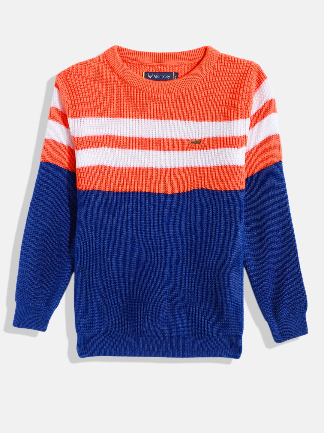 

Allen Solly Junior Boys Colourblocked Striped Pullover, Navy blue