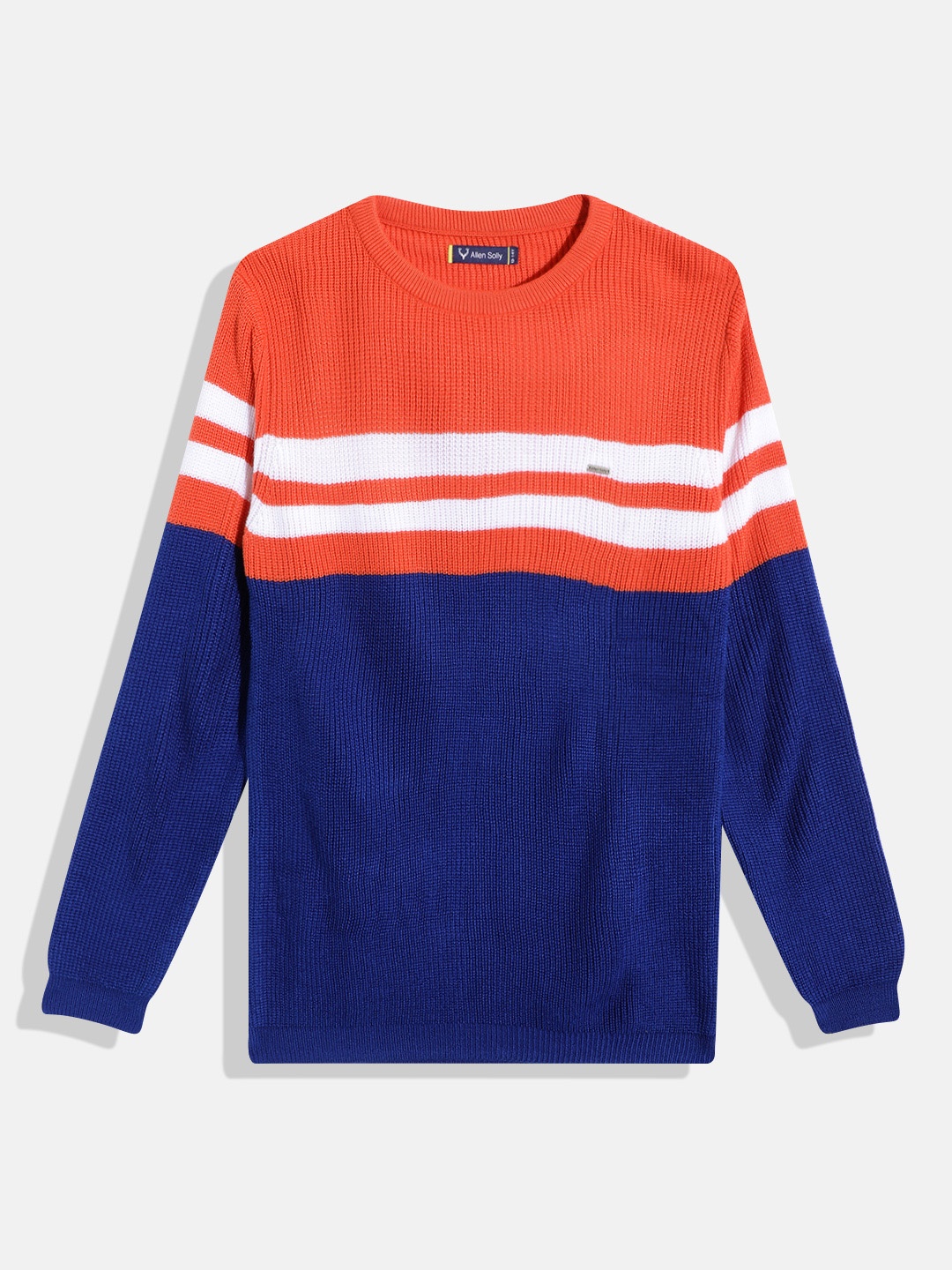 

Allen Solly Junior Boys Colourblocked Acrylic Pullover with Striped & Knit Detail, Blue