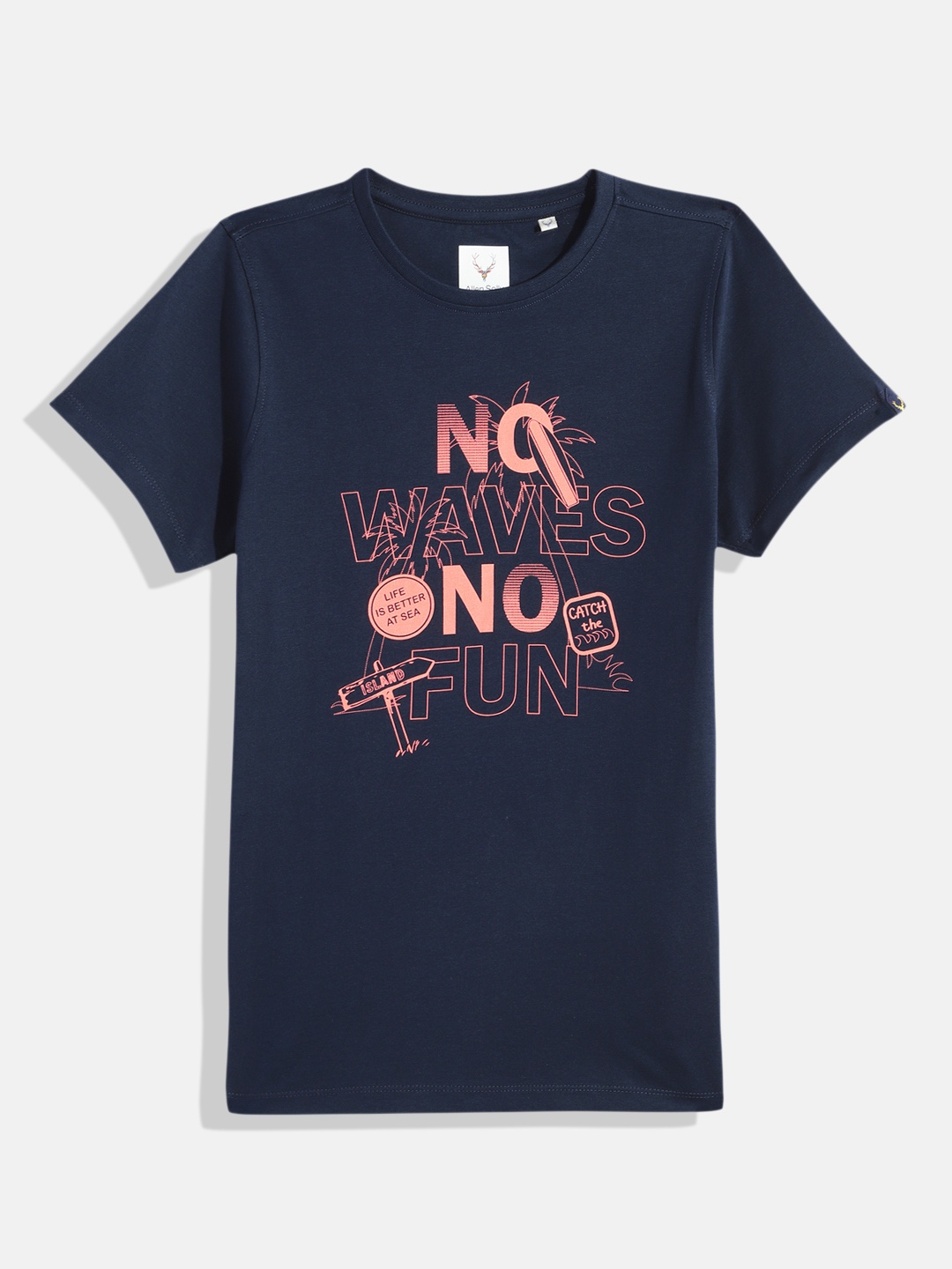 

Allen Solly Junior Boys Typography Printed Pure Cotton T-shirt, Navy blue