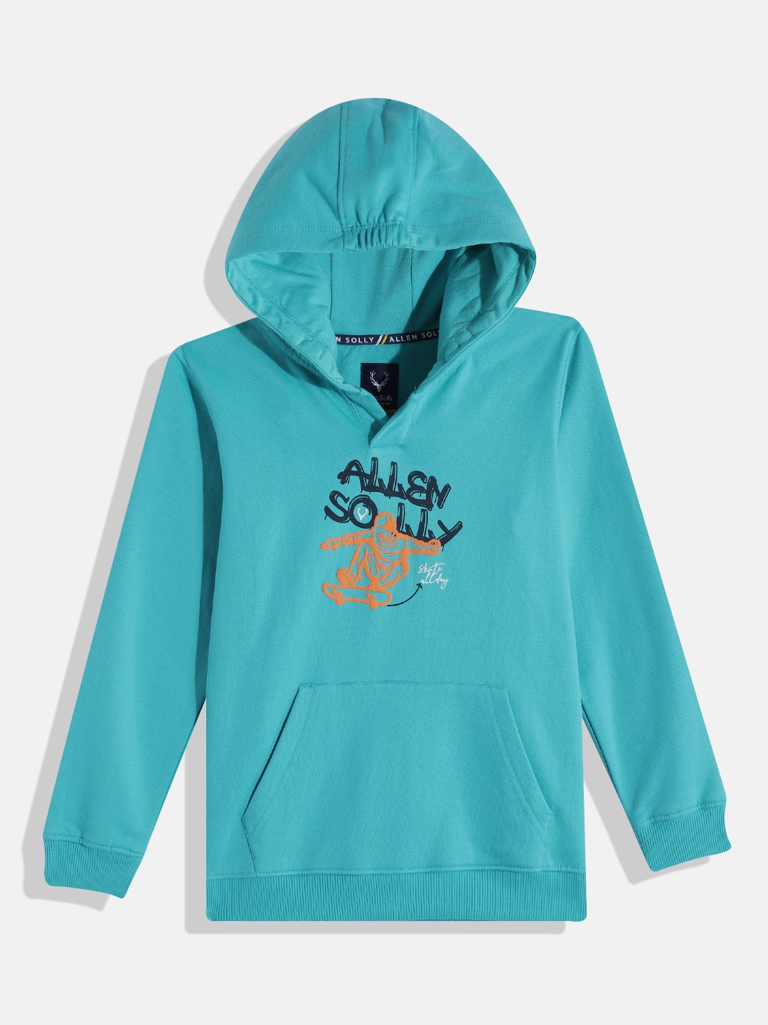 

Allen Solly Junior Boys Typography & Graphic Print Hooded Sweatshirt, Turquoise blue