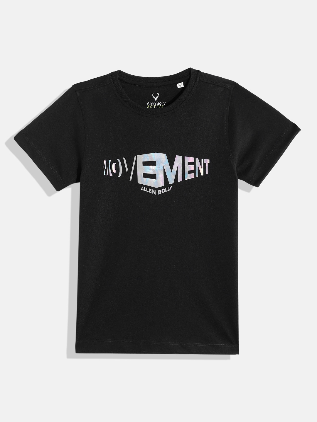 

Allen Solly Junior Boys Black & Grey Typography Printed Pure Cotton T-shirt