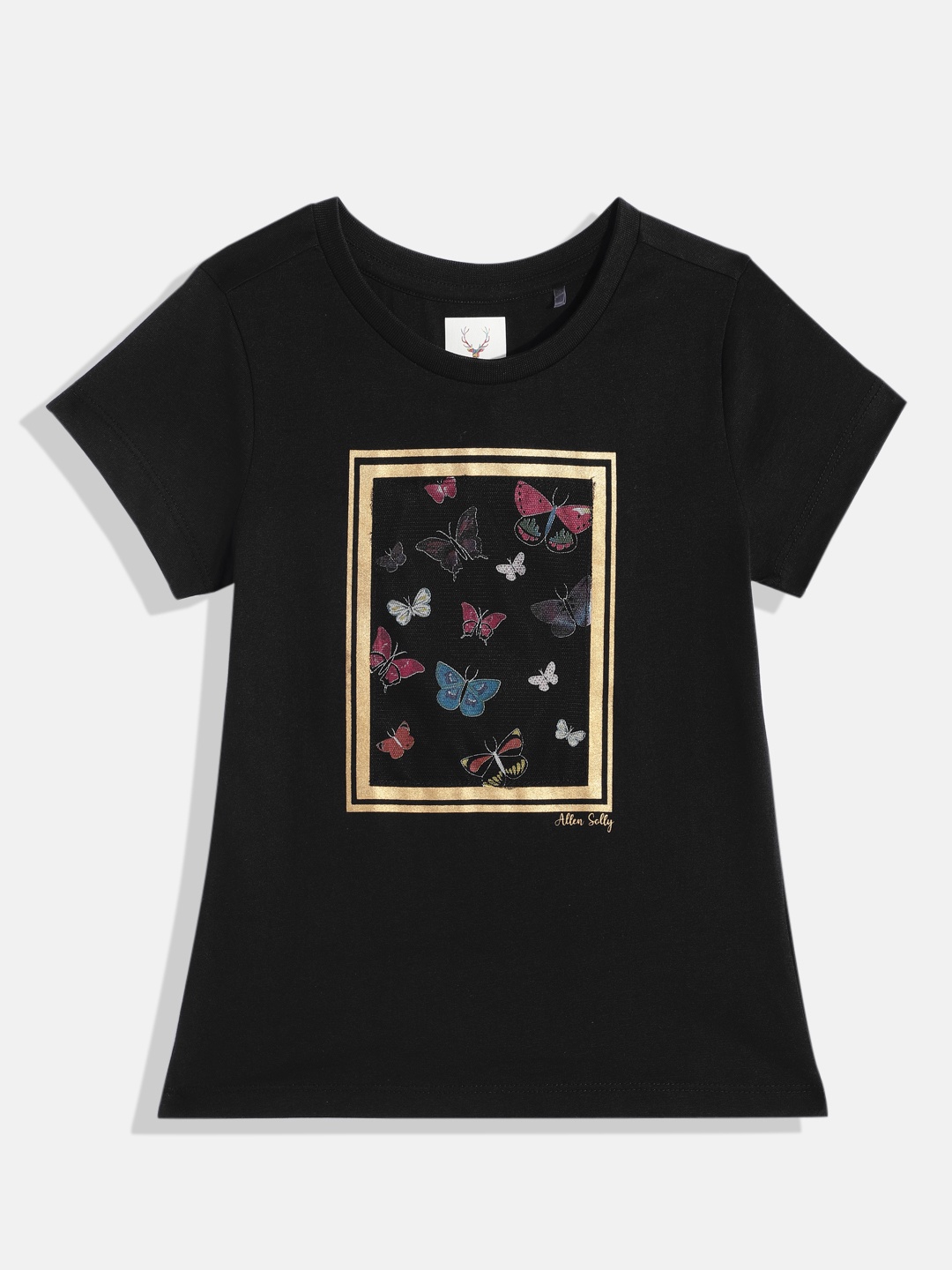 

Allen Solly Junior Girls Printed Pure Cotton Applique T-shirt, Black