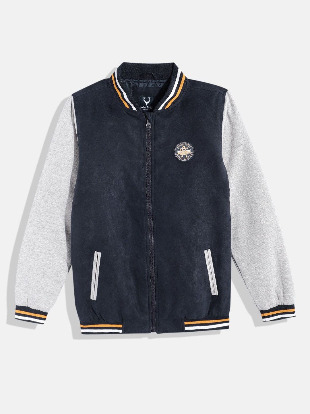 

Allen Solly Junior Boys Applique Detail Varsity Jacket With Contrast Sleeves, Navy blue