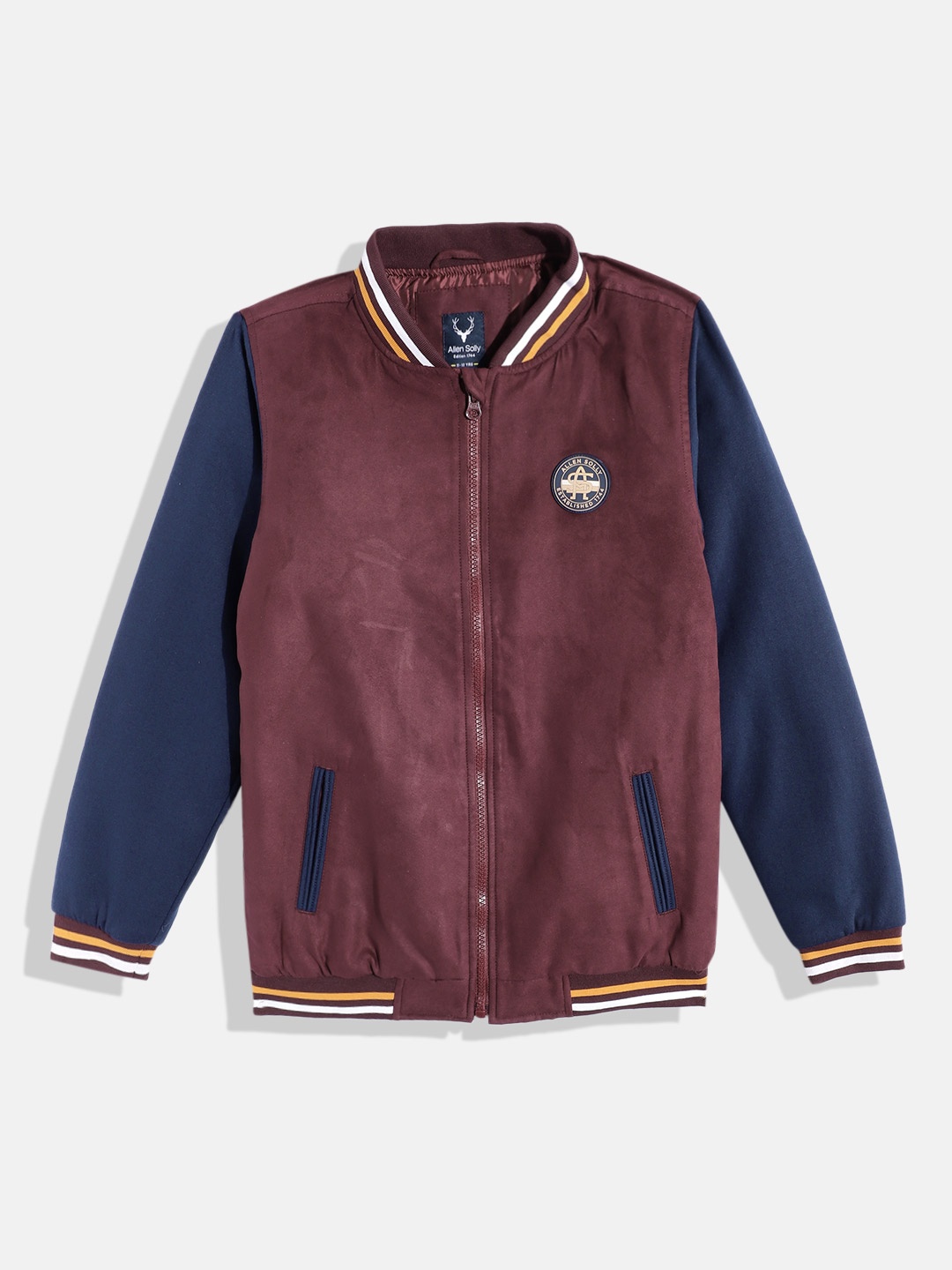 

Allen Solly Junior Boys Applique Detail Varsity Jacket With Contrast Sleeves, Maroon