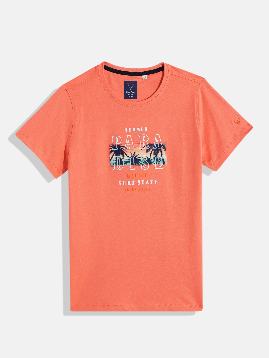 

Allen Solly Junior Boys Typography Printed Pure Cotton T-shirt, Coral