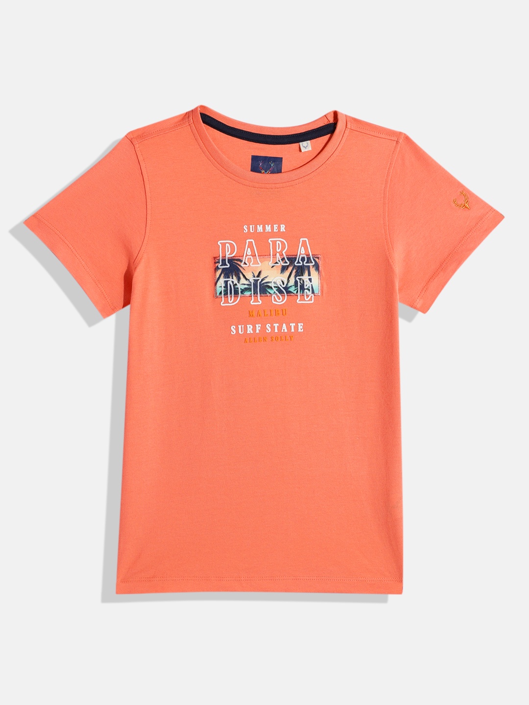 

Allen Solly Junior Boys Typography Printed Pure Cotton T-shirt, Orange