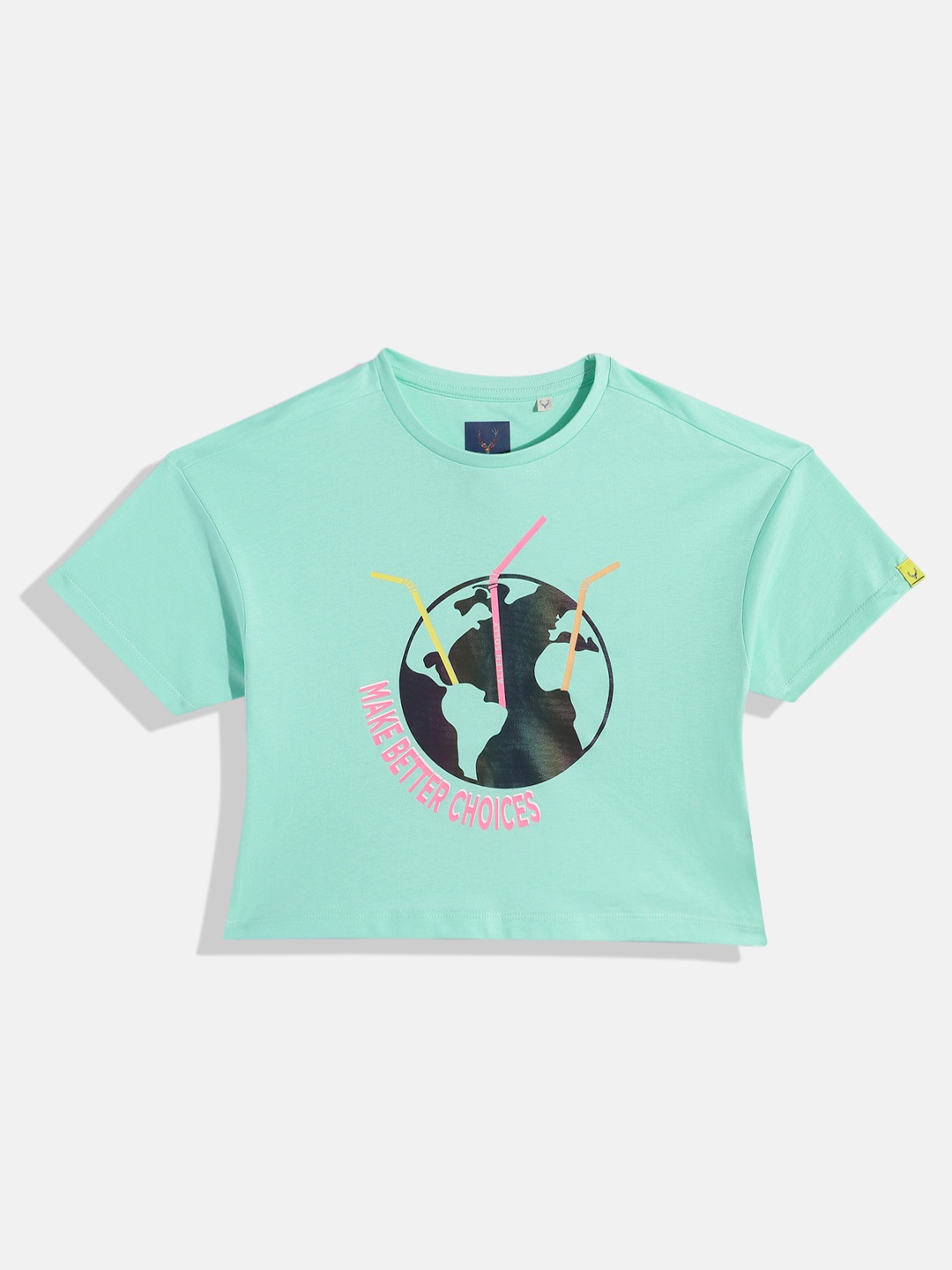 

Allen Solly Junior Girls Typography Printed Pure Cotton T-shirt, Sea green