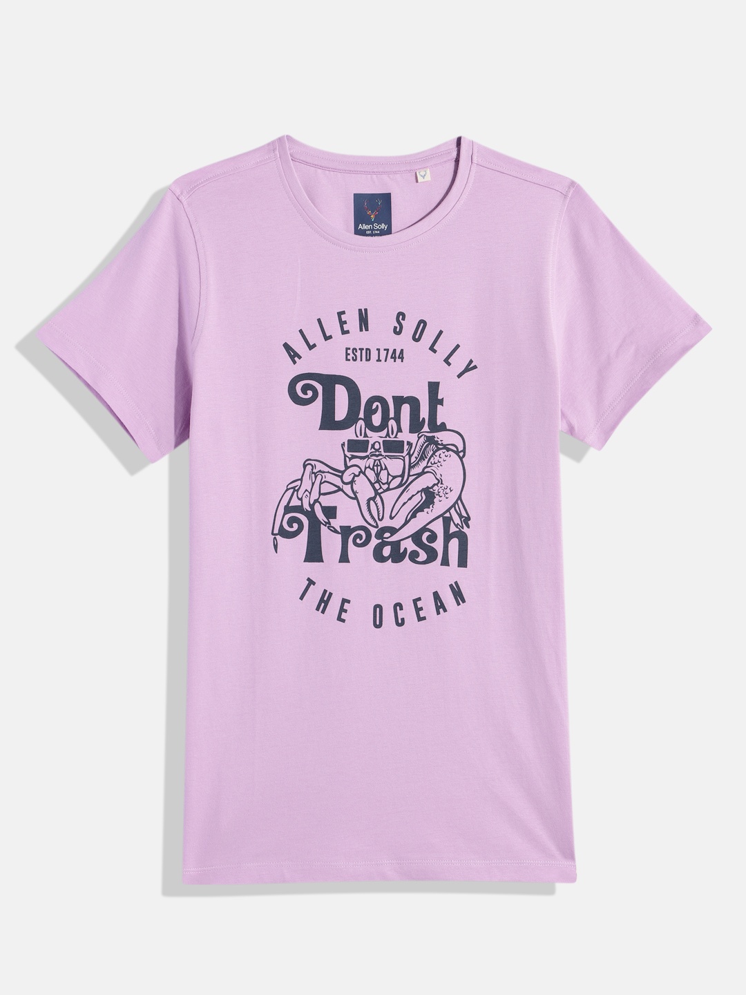 Allen Solly Junior Boys Typography Printed Pure Cotton T-shirt, Purple