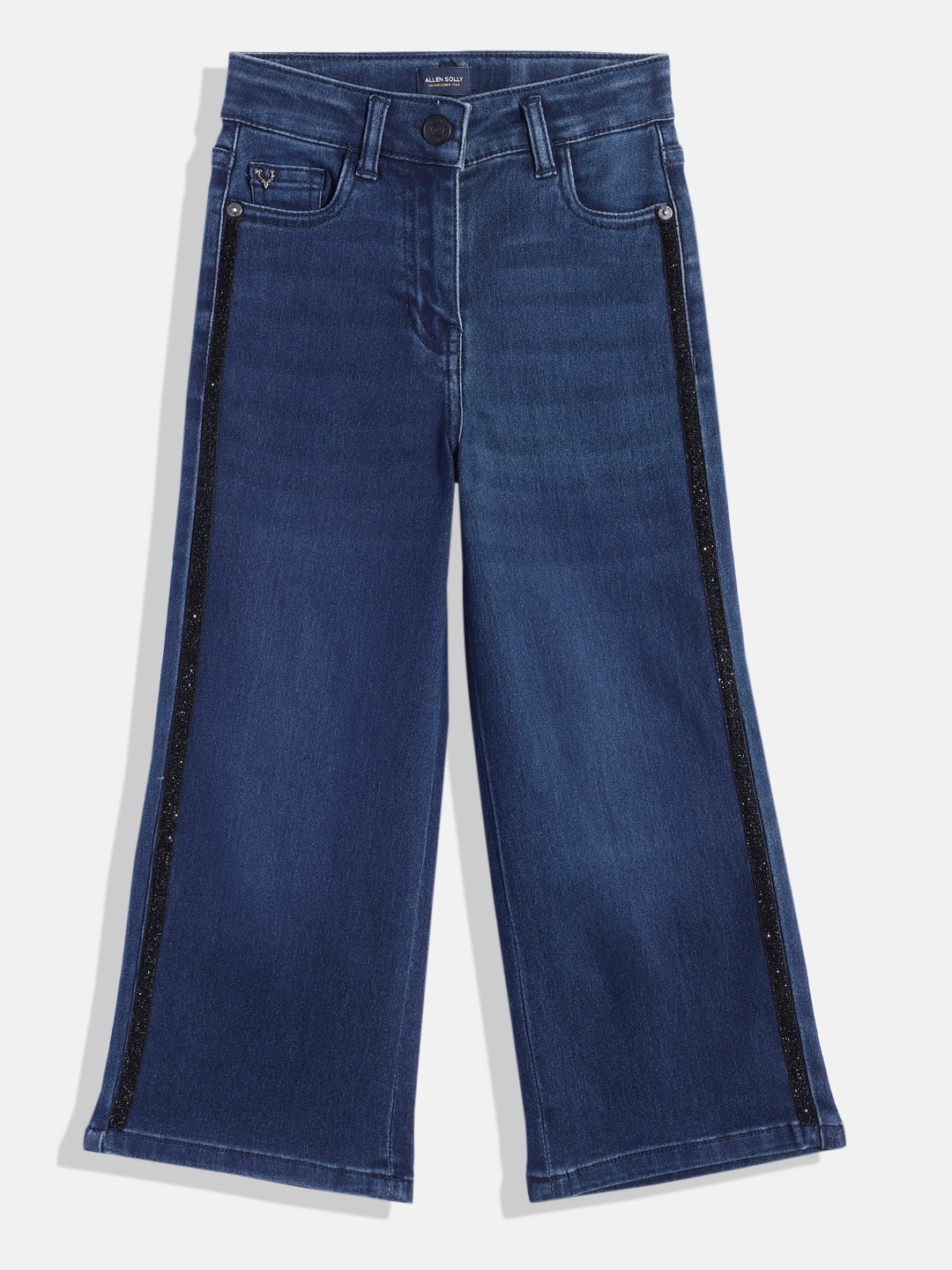 

Allen Solly Junior Girls Wide Leg with Glittery Side Stripe Stretchable Jeans, Navy blue