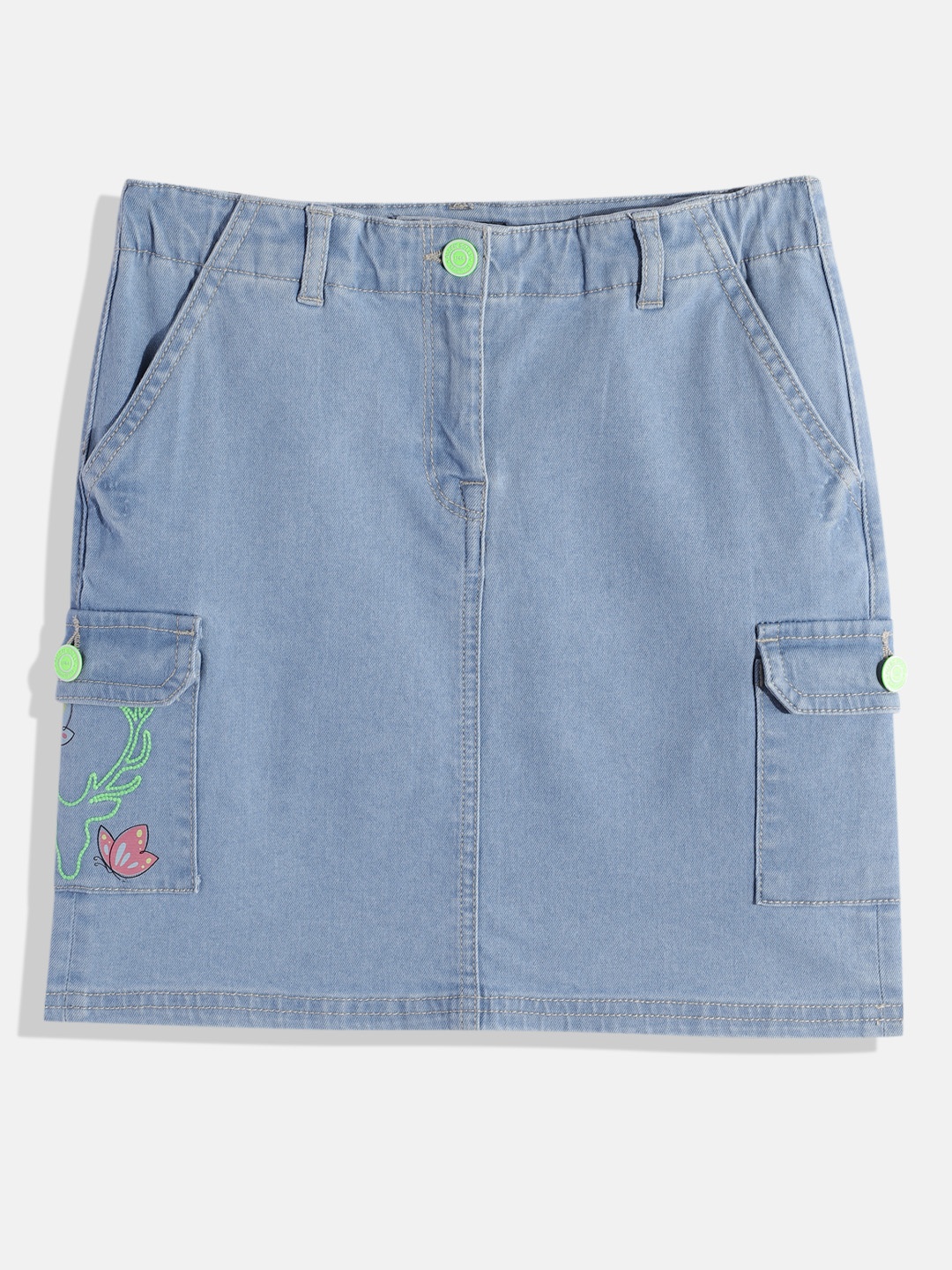 

Allen Solly Junior Girls Embroidered Pockets Denim Cargo Style Skirt, Blue