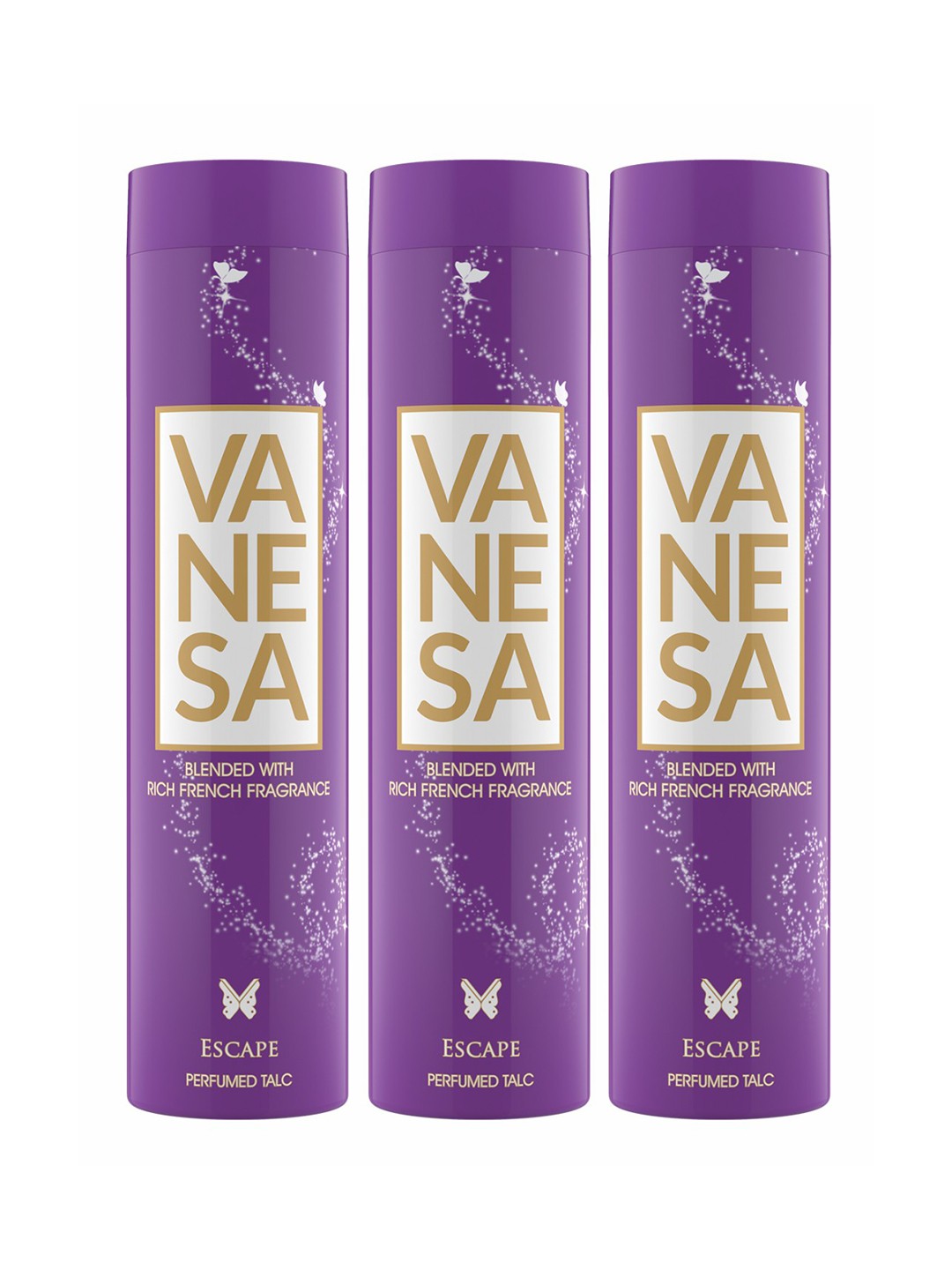 

Vanesa Set Of 3 Escape Perfumed Talcum Powder with Rich French Fragrance - 100g Each, Purple