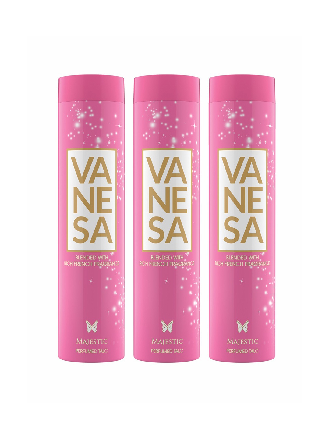 

Vanesa Set Of 3 Majestic Perfumed Talcum Powder with Rich French Fragrance - 100g Each, Pink