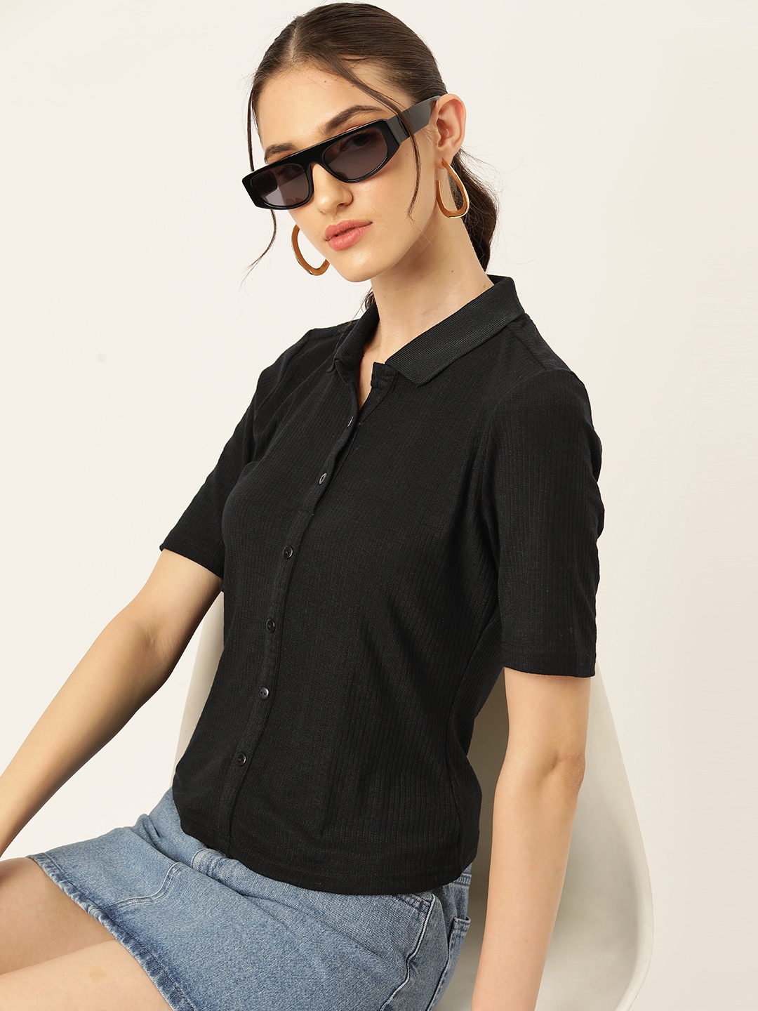 

DressBerry Solid Shirt Style Top, Black