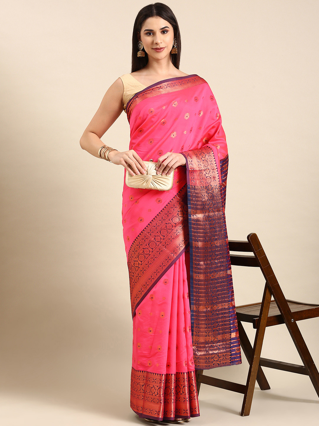 

AVANSHEE Woven Design Zari Silk Cotton Banarasi Saree, Pink