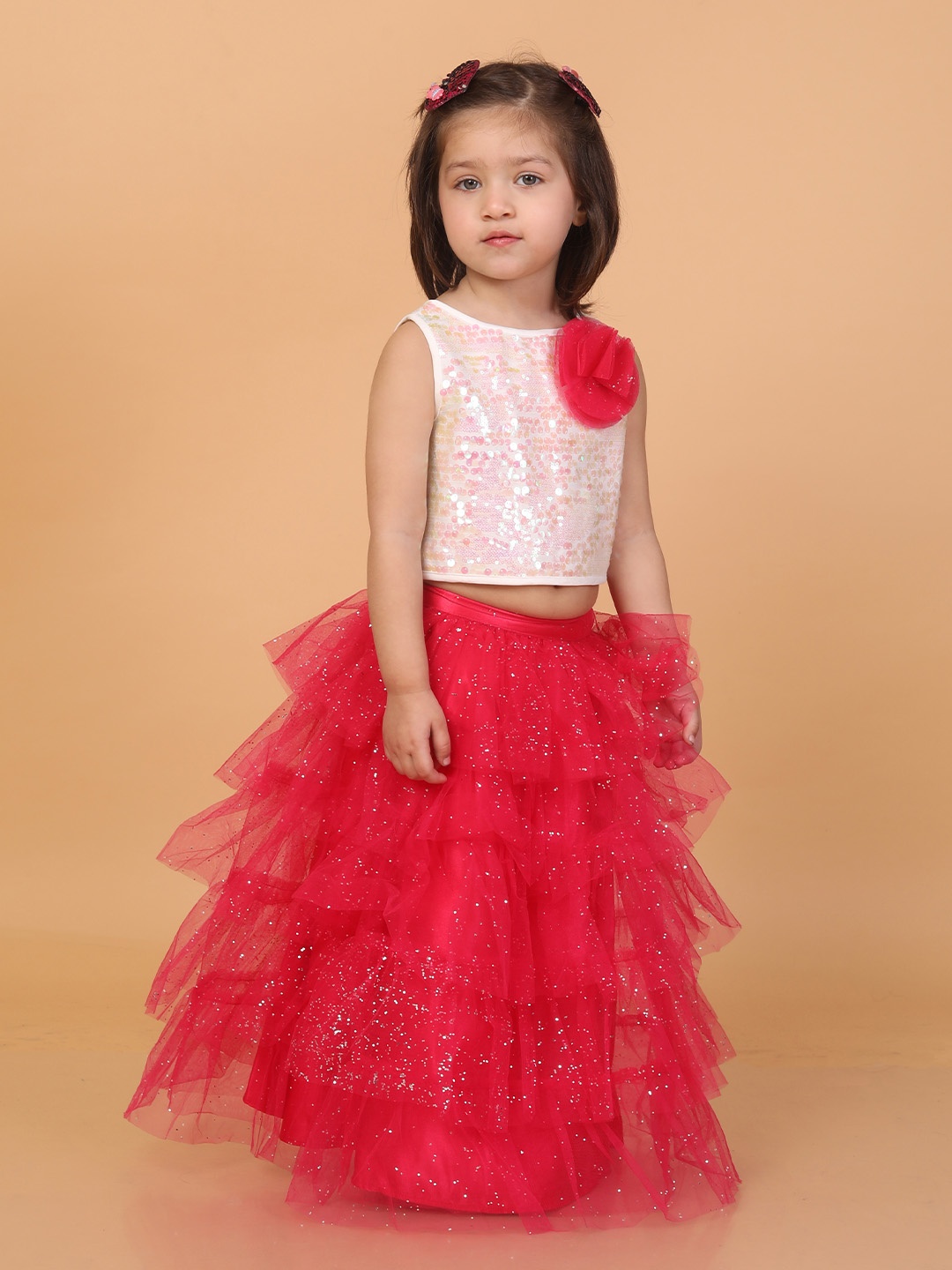 

Lil Peacock Girls Embellished Ready to Wear Lehenga & Blouse, Fuchsia