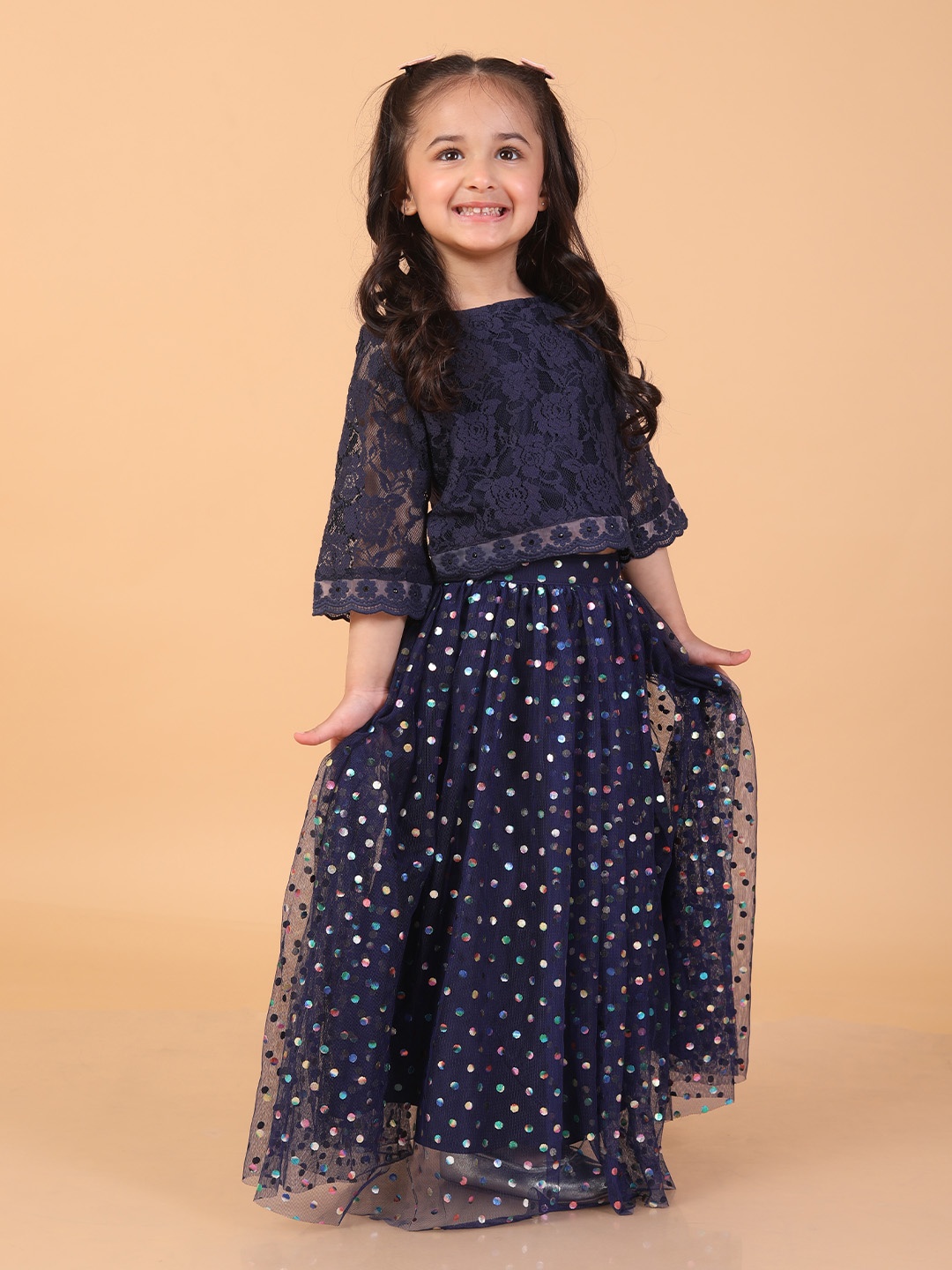 

Lil Peacock Girls Ready to Wear Lehenga Choli, Navy blue