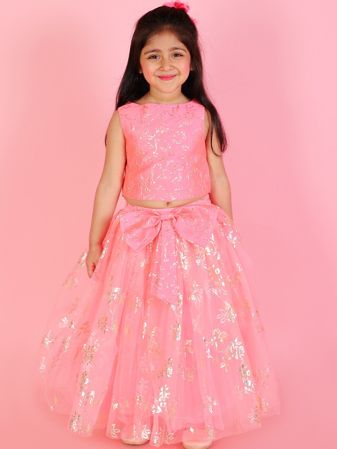 

Lil Peacock Girls Embellished Ready to Wear Lehenga &, Pink