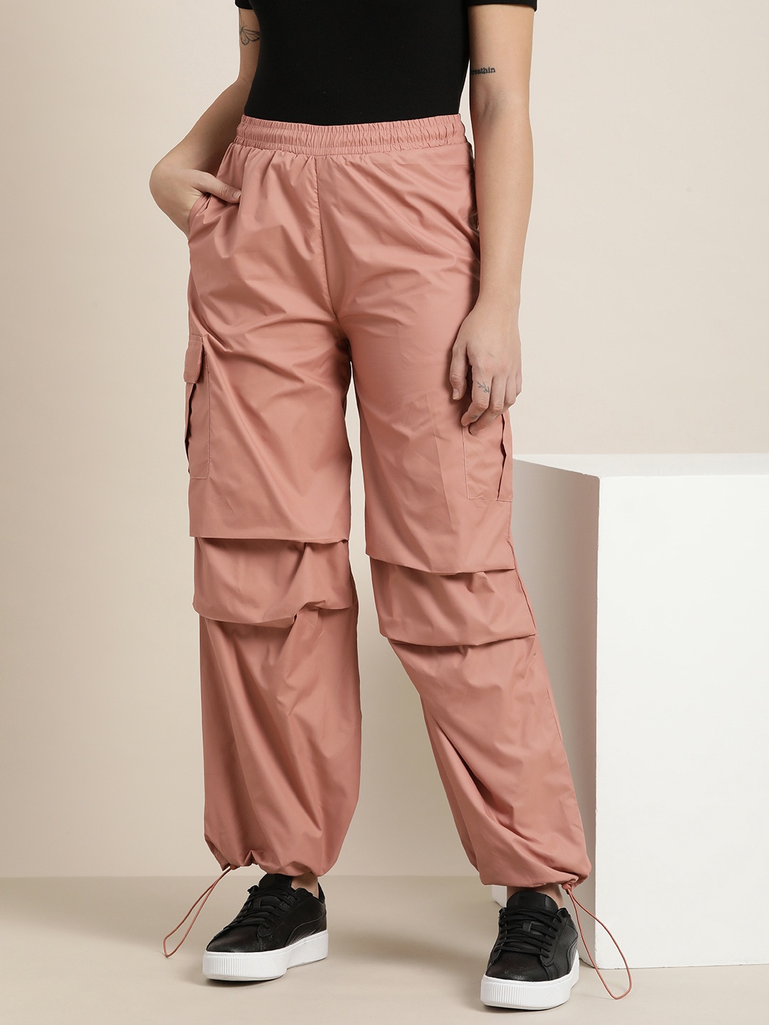 

HERE&NOW Women Baggy fit Parachute Track Pants, Mauve