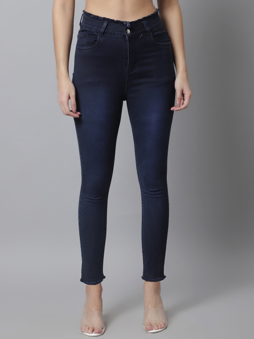 

NULL NAUT Women Jean Skinny Fit Light Fade Stretchable Cropped Jeans, Navy blue